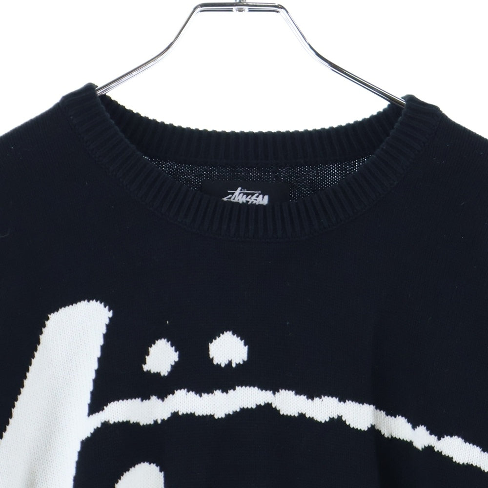 STUSSY(ステューシー) 22AW STOCK SWEATER ストック 両面ロゴ コットン ニットセーター ブラック/ホワイト 117152