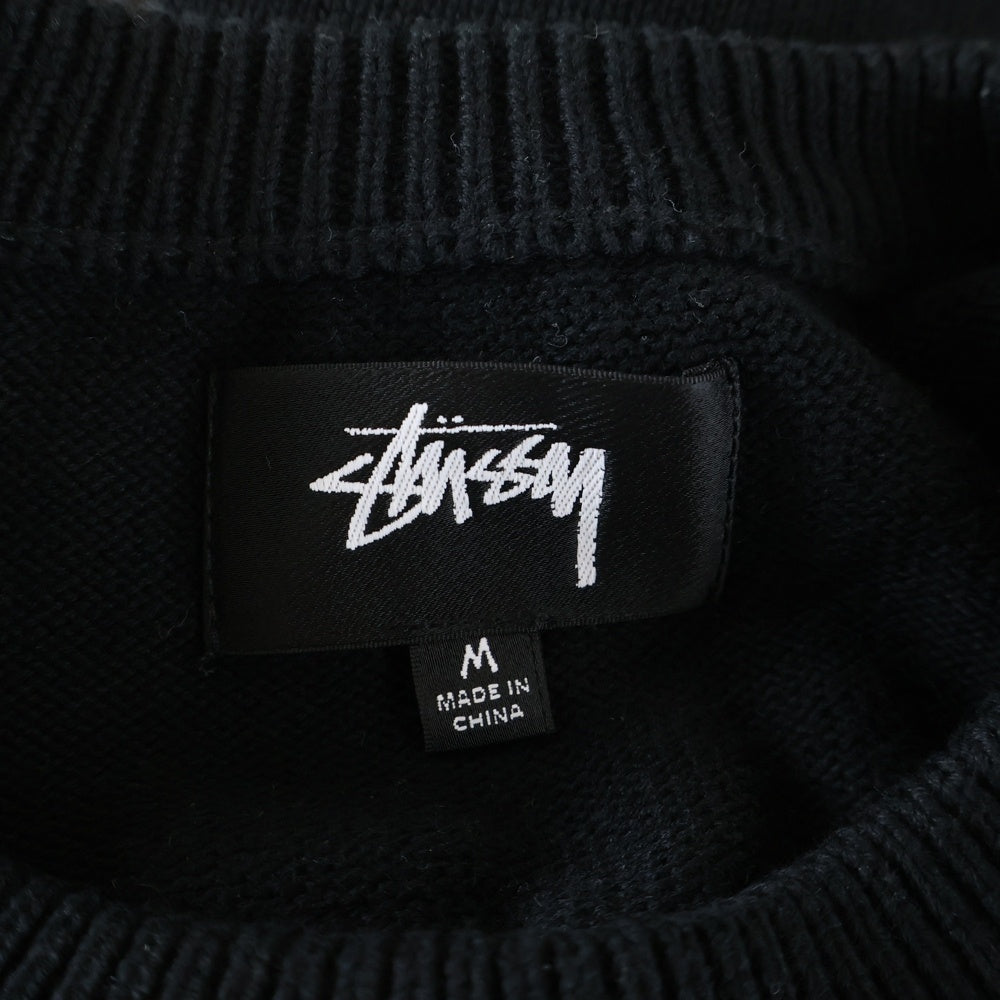 STUSSY(ステューシー) 22AW STOCK SWEATER ストック 両面ロゴ コットン ニットセーター ブラック/ホワイト 117152