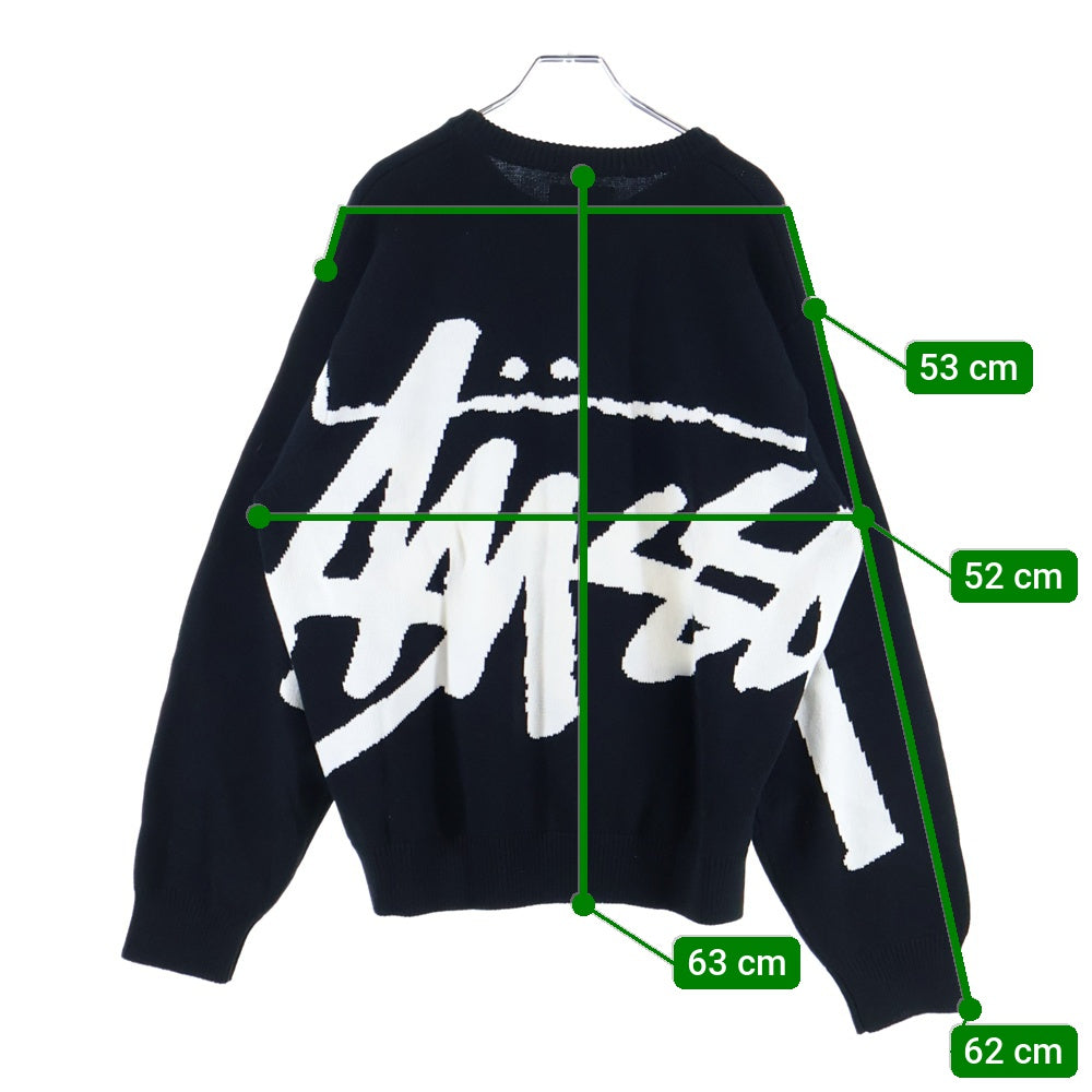 STUSSY(ステューシー) 22AW STOCK SWEATER ストック 両面ロゴ コットン ニットセーター ブラック/ホワイト 117152