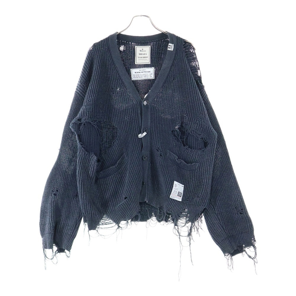 MAISON MIHARAYASUHIRO(メゾンミハラヤスヒロ) MMY BLACHES KNIT CARDIGAN ブリーチ加工 ダメージ コットン ニット カーディガン グレー K12CD502