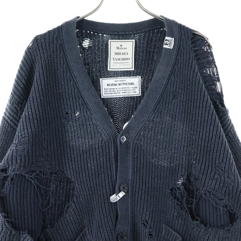 MAISON MIHARAYASUHIRO(メゾンミハラヤスヒロ) MMY BLACHES KNIT CARDIGAN ブリーチ加工 ダメージ コットン ニット カーディガン グレー K12CD502