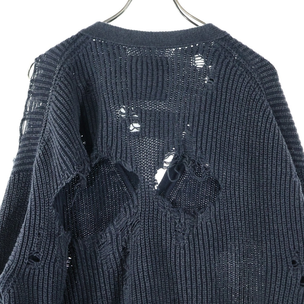 MAISON MIHARAYASUHIRO(メゾンミハラヤスヒロ) MMY BLACHES KNIT CARDIGAN ブリーチ加工 ダメージ コットン ニット カーディガン グレー K12CD502