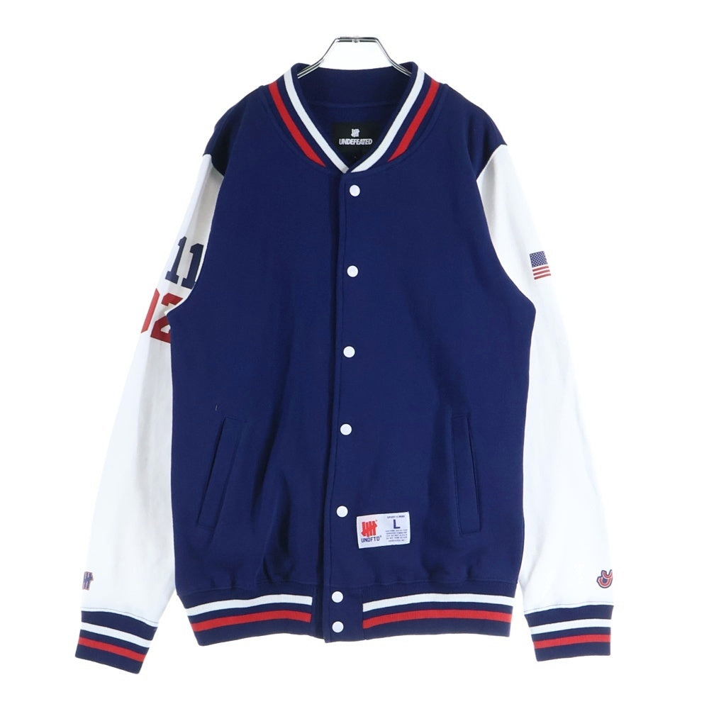 UNDEFEATED(アンディフィーテッド) コットン バックプリント ボタンダウン スタジアム ジャケット ブルゾン ブルー 315069
