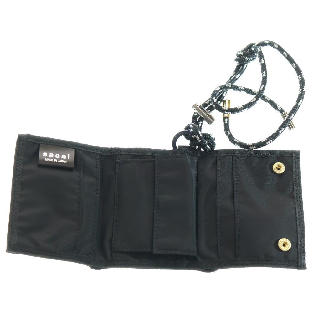 Sacai(サカイ) ×PORTER Trifold Wallet ポーター ストラップ付き ナイロン 三つ折り財布 ウォレット ブラック 2110600188