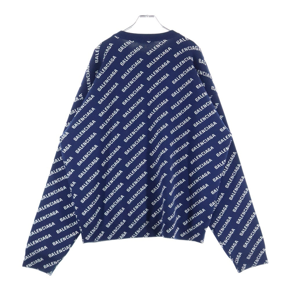 BALENCIAGA(バレンシアガ) 23AW オールオーバーロゴ ジャガード クルーネック ニットセーター ネイビー 736247 T3233