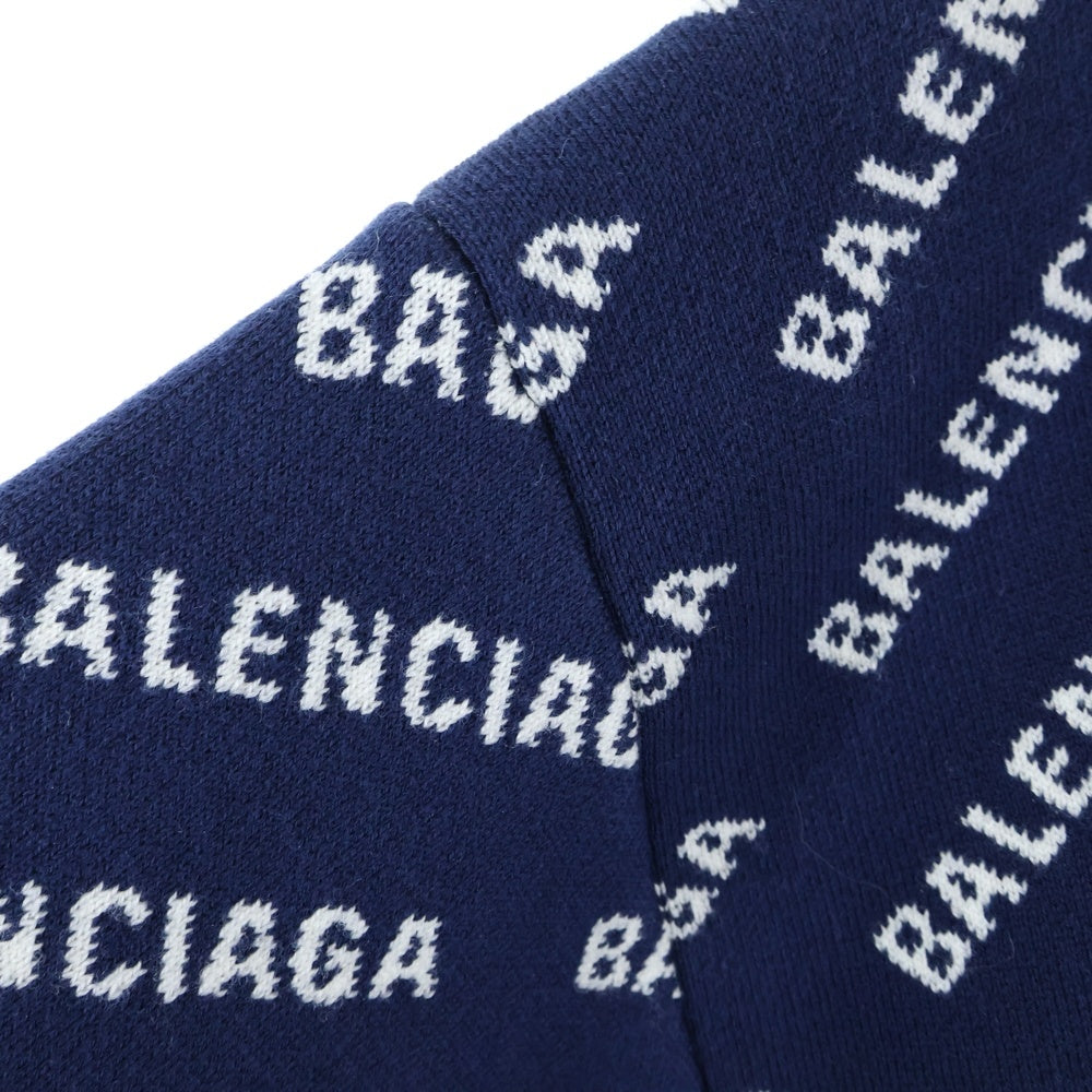 BALENCIAGA(バレンシアガ) 23AW オールオーバーロゴ ジャガード クルーネック ニットセーター ネイビー 736247 T3233
