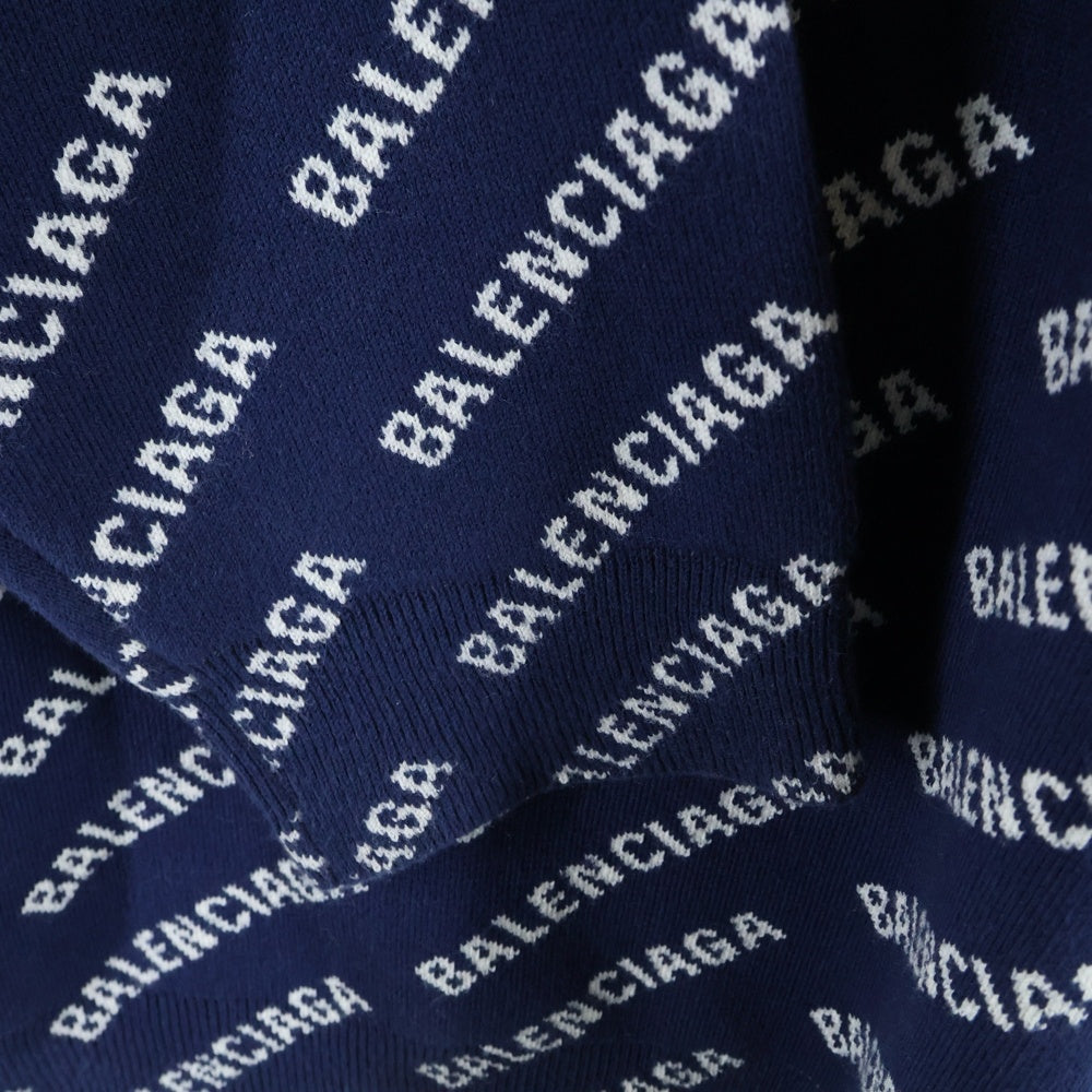 BALENCIAGA(バレンシアガ) 23AW オールオーバーロゴ ジャガード クルーネック ニットセーター ネイビー 736247 T3233