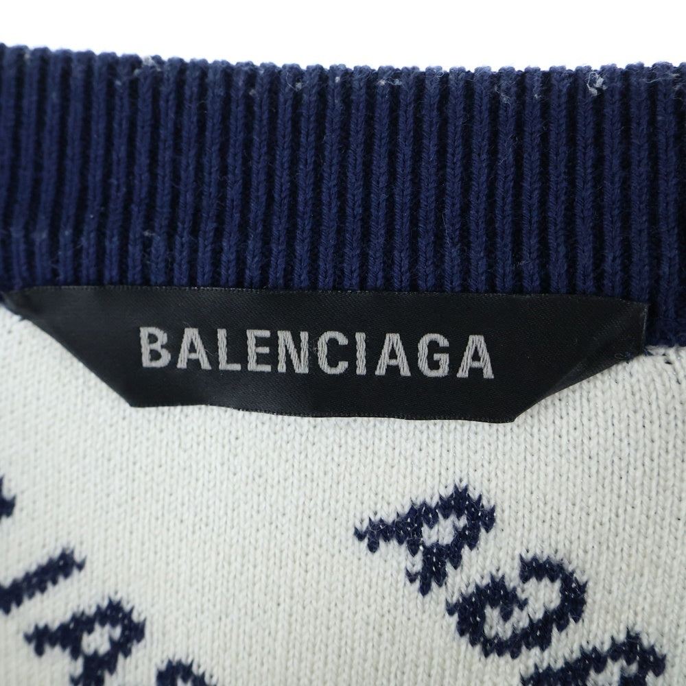 BALENCIAGA(バレンシアガ) 23AW オールオーバーロゴ ジャガード クルーネック ニットセーター ネイビー 736247 T3233