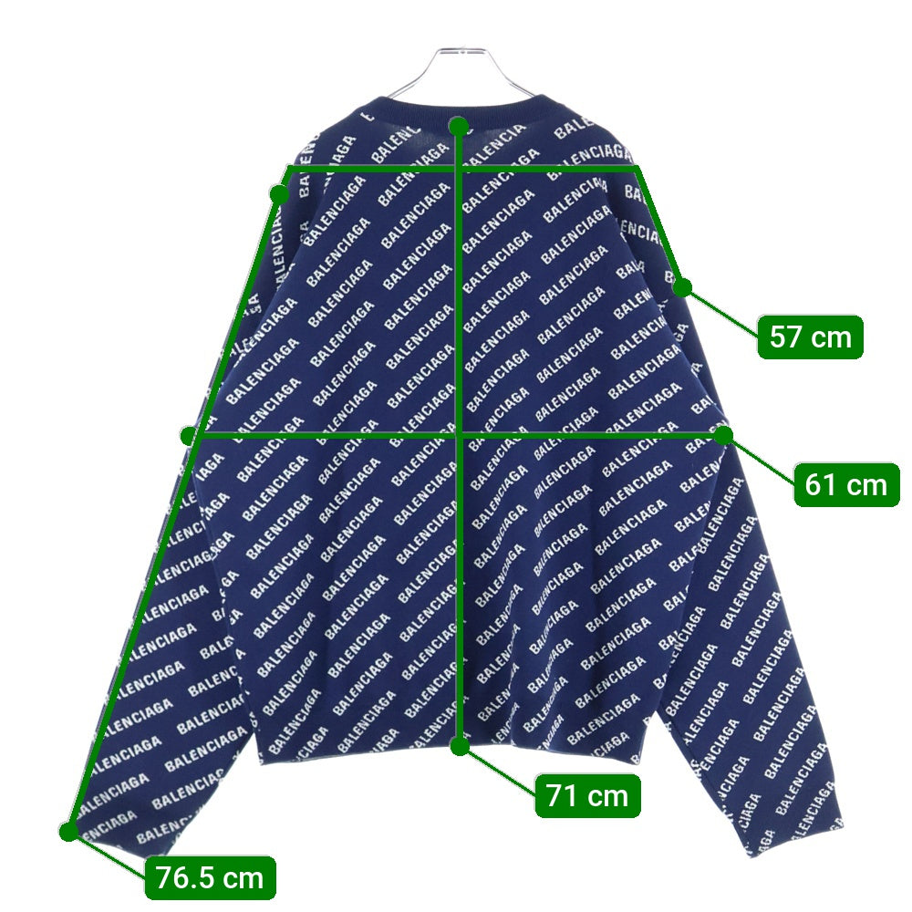 BALENCIAGA(バレンシアガ) 23AW オールオーバーロゴ ジャガード クルーネック ニットセーター ネイビー 736247 T3233