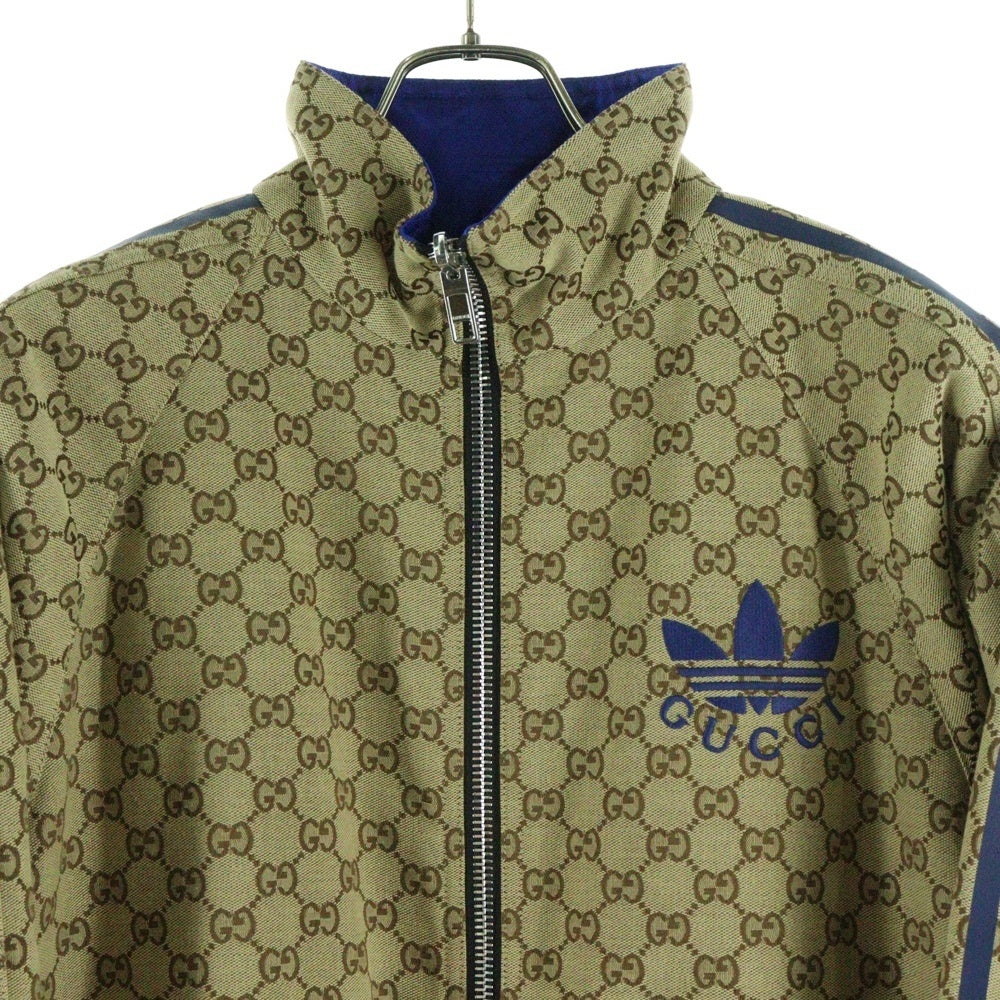 GUCCI(グッチ) 23SS ×adidas GG Canvas Reversible Jacket アディダス GGキャンバス リバーシブル ジップアップ ジャケット ブラウン/ブルー 723883 ZAKX1