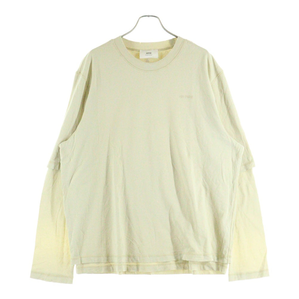 AMI Alexandre Mattiussi(アミアレクサンドルマテュッシ) レイヤード クルーネック ロングスリーブ 長袖Tシャツカットソー ベージュ UTS216.JE0051