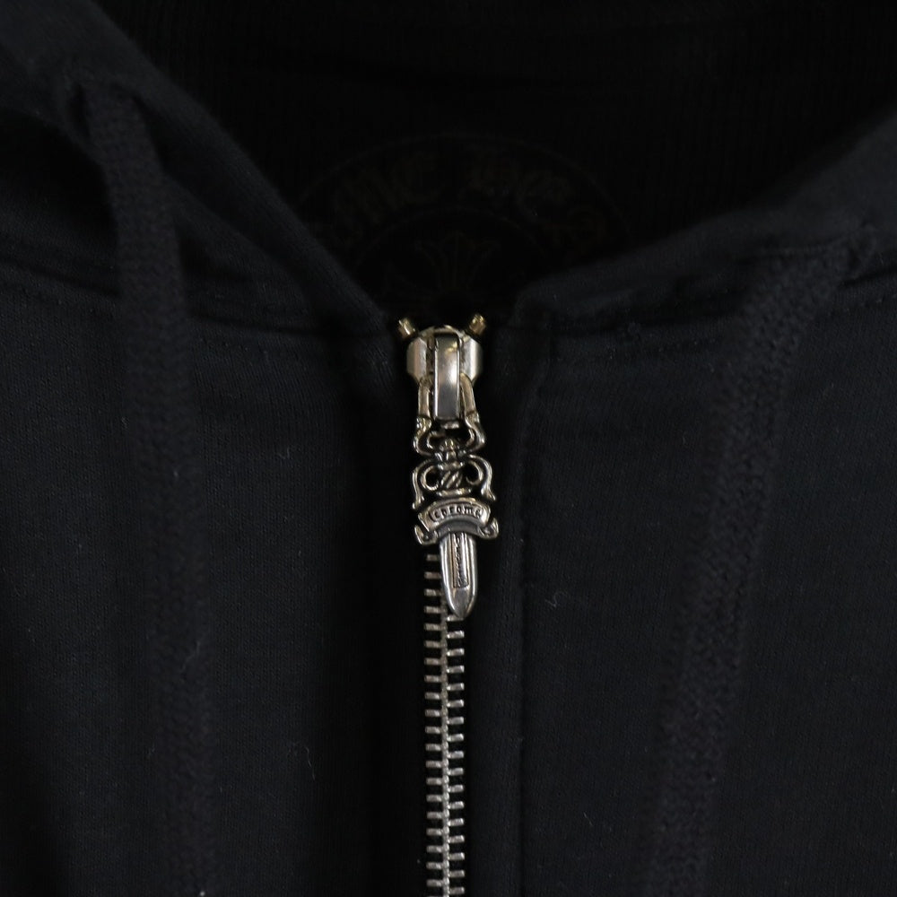 CHROME HEARTS(クロムハーツ) Vertical Logo Zip Up Hoodie ヴァーティカル ロゴプリント 裏地サーマル ダガージップアップ スウェット パーカー ブラック
