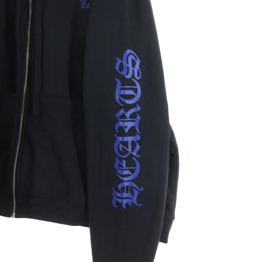 CHROME HEARTS(クロムハーツ) Vertical Logo Zip Up Hoodie ヴァーティカル ロゴプリント 裏地サーマル ダガージップアップ スウェット パーカー ブラック