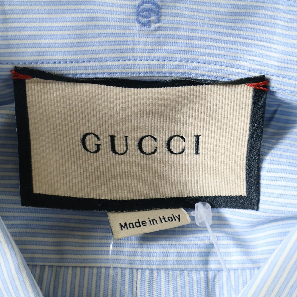 GUCCI(グッチ) スモールインターロッキングG 総柄 ストライプ 半袖シャツ ライトブルー 673493 ZAHIR