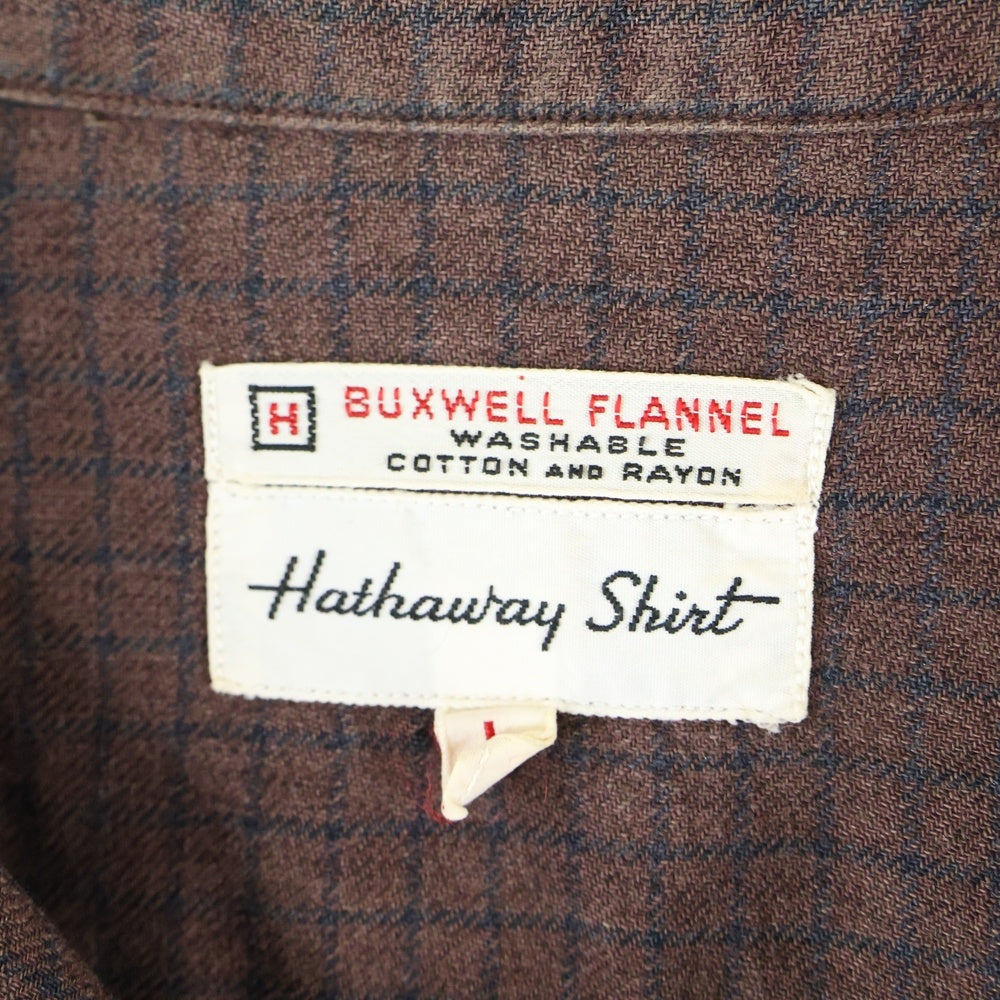 VINTAGE(ヴィンテージ) 50S-60S HATHAWAY SHIRT ハサウェイシャツ ダブルポケット チェック 長袖オープンカラーシャツ ブラウン