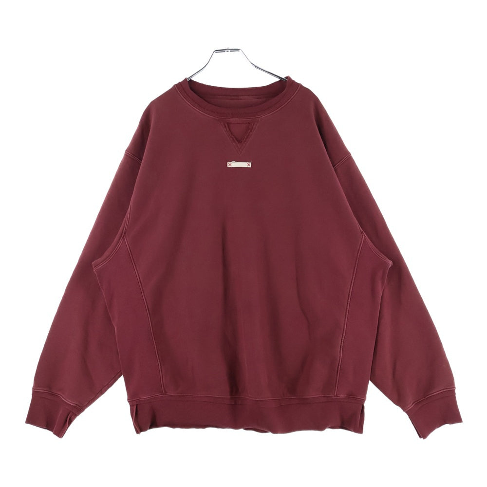 Maison Margiela 10(メゾン マルジェラ) フロントパッチ ダメージ加工 ダブルクルーネック スウェットトレーナー バーガンディ S50GU0185