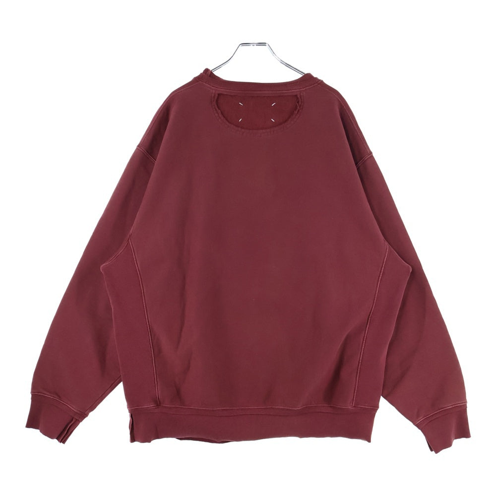 Maison Margiela 10(メゾン マルジェラ) フロントパッチ ダメージ加工 ダブルクルーネック スウェットトレーナー バーガンディ S50GU0185