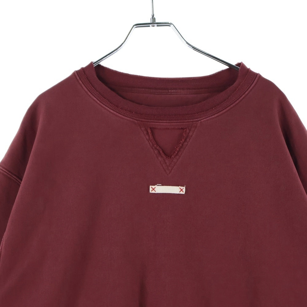 Maison Margiela 10(メゾン マルジェラ) フロントパッチ ダメージ加工 ダブルクルーネック スウェットトレーナー バーガンディ S50GU0185