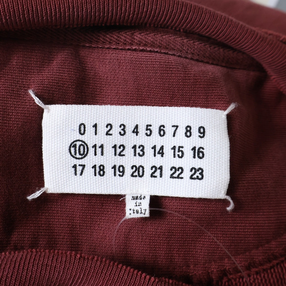 Maison Margiela 10(メゾン マルジェラ) フロントパッチ ダメージ加工 ダブルクルーネック スウェットトレーナー バーガンディ S50GU0185