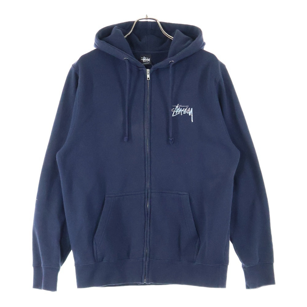 STUSSY(ステューシー) バックスカルプリント ジップアップコットンパーカー ブラック