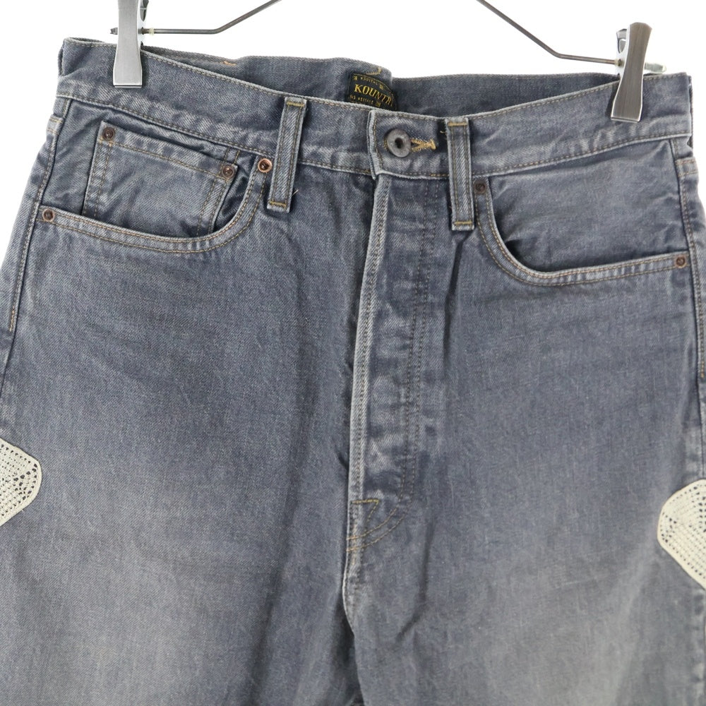 KAPITAL(キャピタル) 14oz Black Denim MEXICAN TUXEDO ボーン刺繍 ブラックデニムパンツ グレー EK-1391