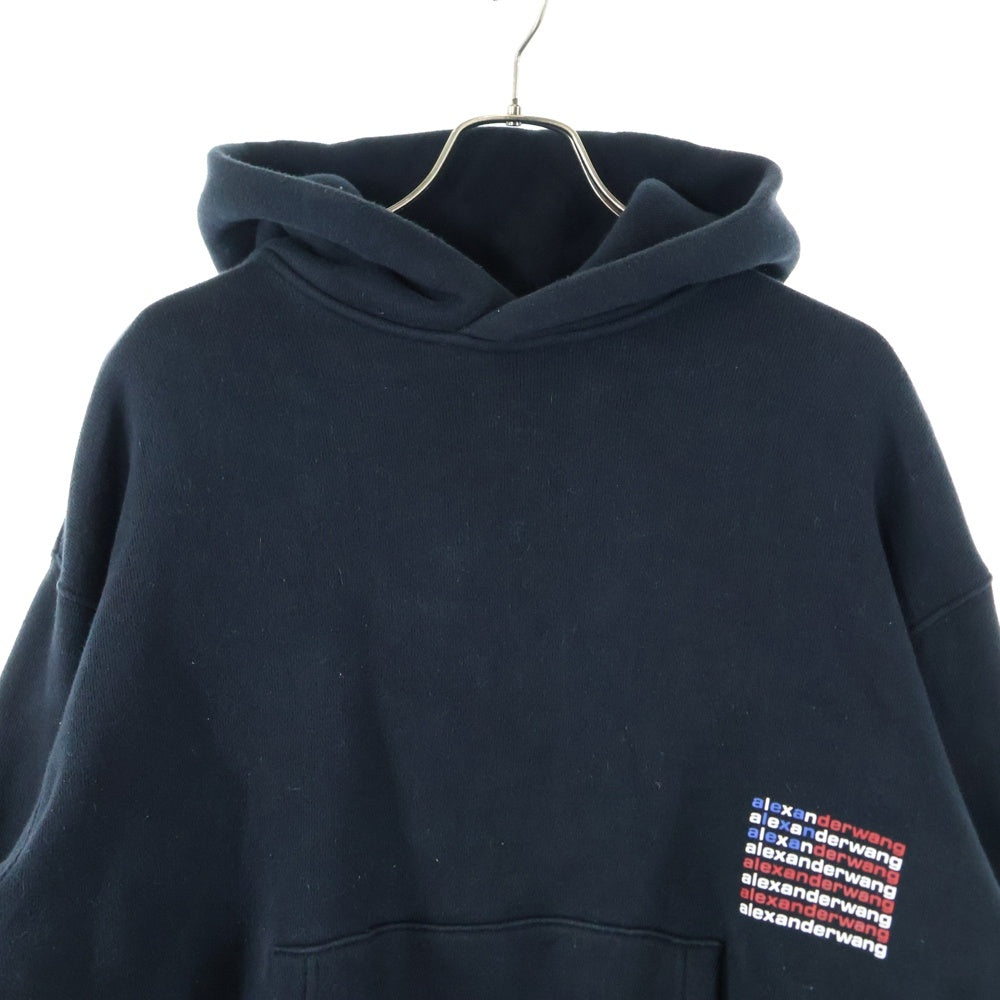 ALEXANDER WANG(アレキサンダーワン) ロゴプリント コットンプルオーバーパーカー ブラック