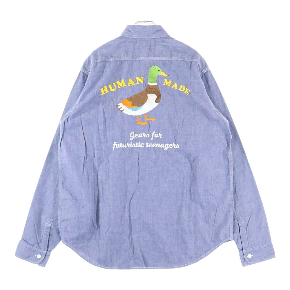 HUMAN MADE(ヒューマンメイド) CHAMBRAY DUCK SHIRT シャンブレー ダックパッチ 長袖シャツ ブルー HM26SH005