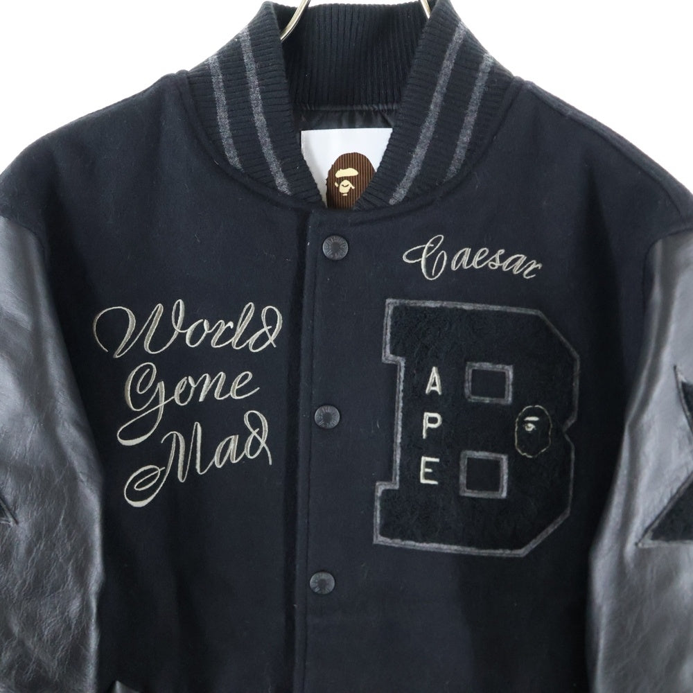 A BATHING APE(アベイシングエイプ) BAPE VARSITY JACKET レザー切替 べイプ バーシティジャケット ブラック 001HJH801008M