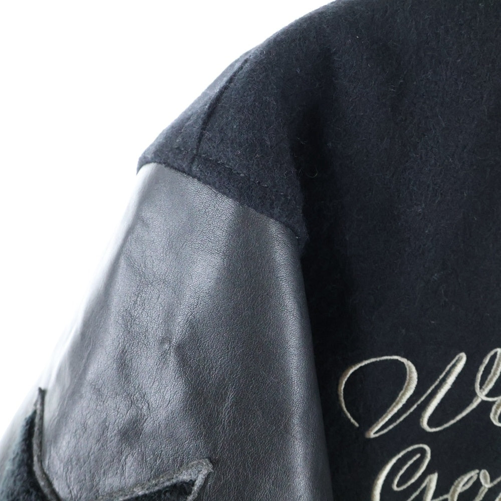 A BATHING APE(アベイシングエイプ) BAPE VARSITY JACKET レザー切替 べイプ バーシティジャケット ブラック 001HJH801008M