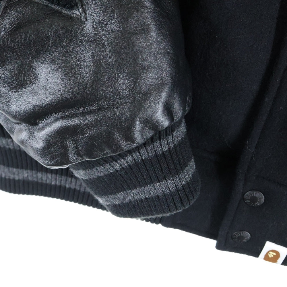A BATHING APE(アベイシングエイプ) BAPE VARSITY JACKET レザー切替 べイプ バーシティジャケット ブラック 001HJH801008M