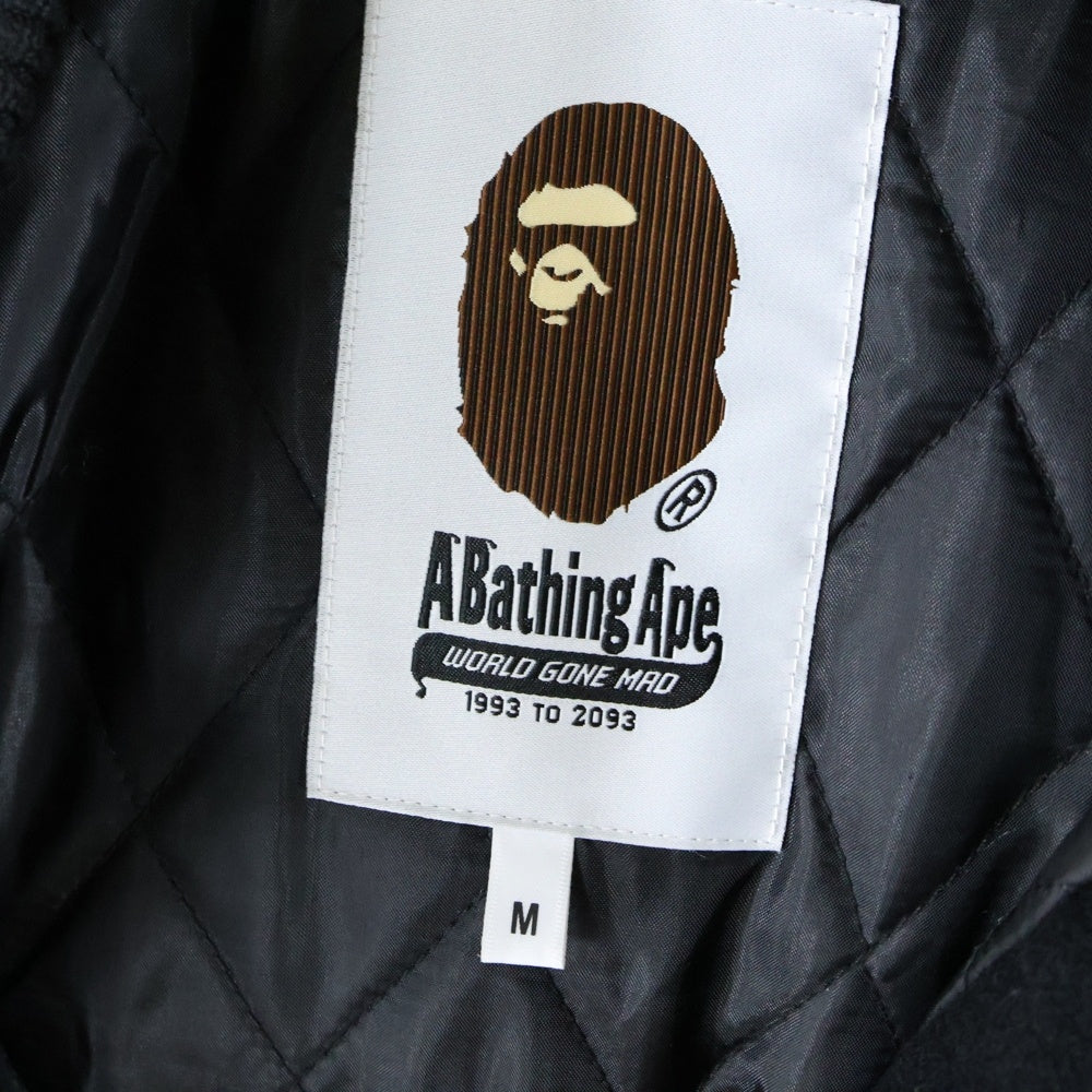 A BATHING APE(アベイシングエイプ) BAPE VARSITY JACKET レザー切替 べイプ バーシティジャケット ブラック 001HJH801008M