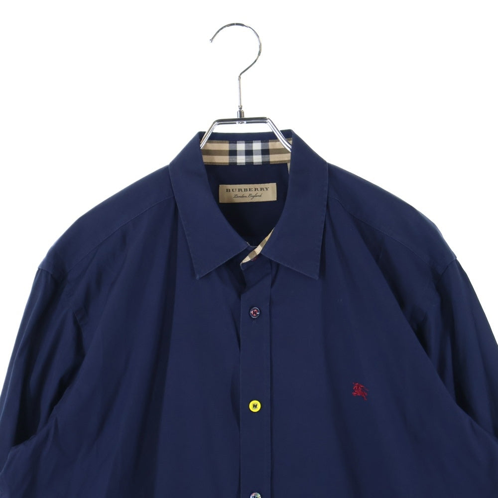 BURBERRY(バーバリー) ネックノバチェック マルチボタン レギュラーカラー長袖シャツ ネイビー 8003082