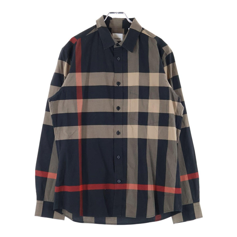 BURBERRY(バーバリー) チェック フロントポケット レギュラーカラー 長袖シャツ ブラウン/ブラック 8018110