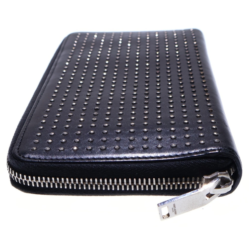 SAINT LAURENT PARIS(サンローランパリ) スタッズ ラウンドジップ レザー ロングウォレット 長財布 ブラック 328554