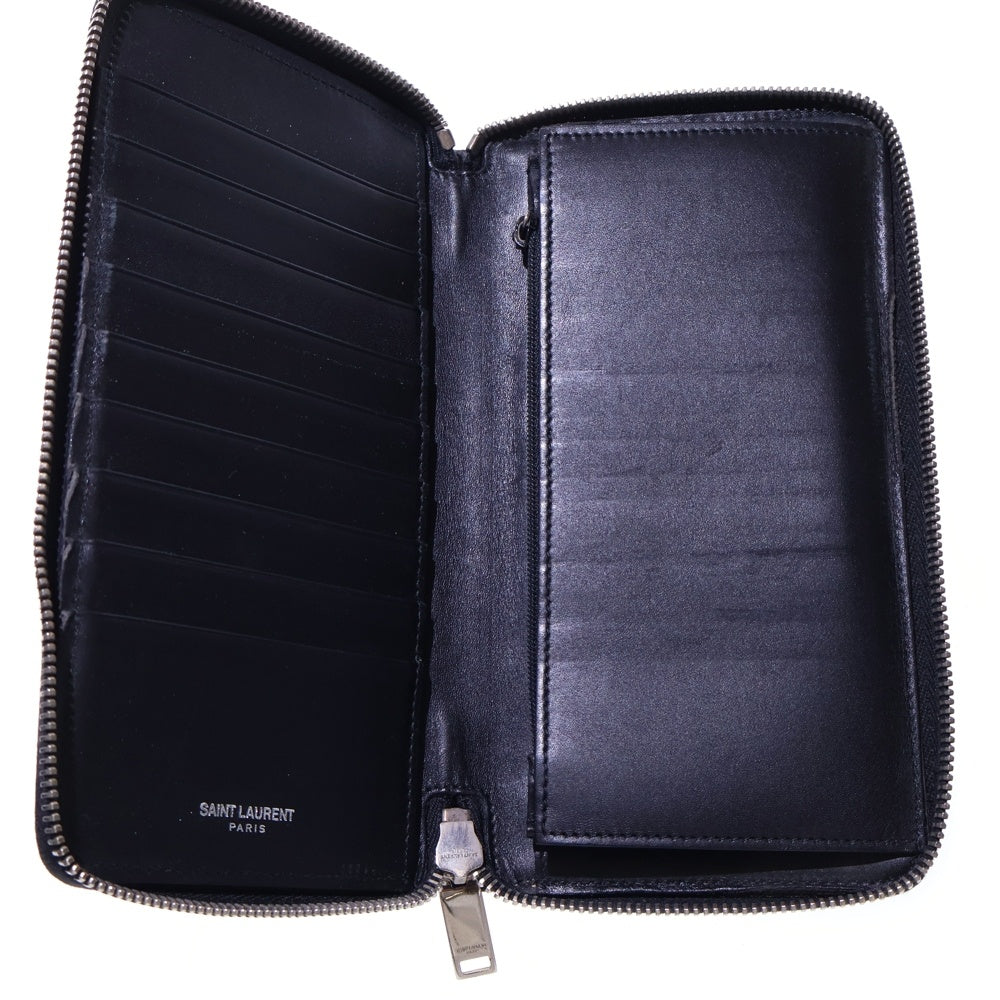 SAINT LAURENT PARIS(サンローランパリ) スタッズ ラウンドジップ レザー ロングウォレット 長財布 ブラック 328554