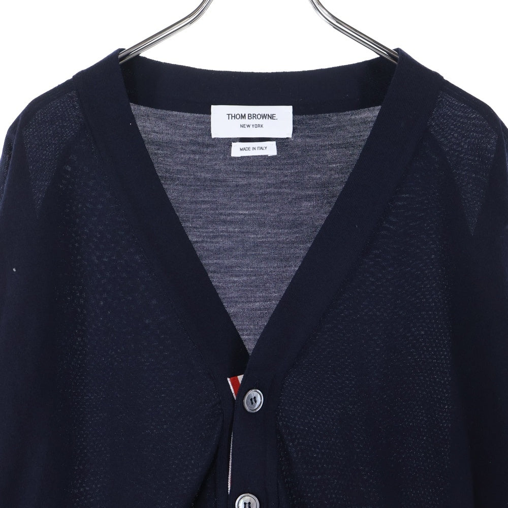 THOM BROWNE(トムブラウン) 4BAR トリコロール Vネック ウール ニット カーディガン ネイビー MKC002A-00014415