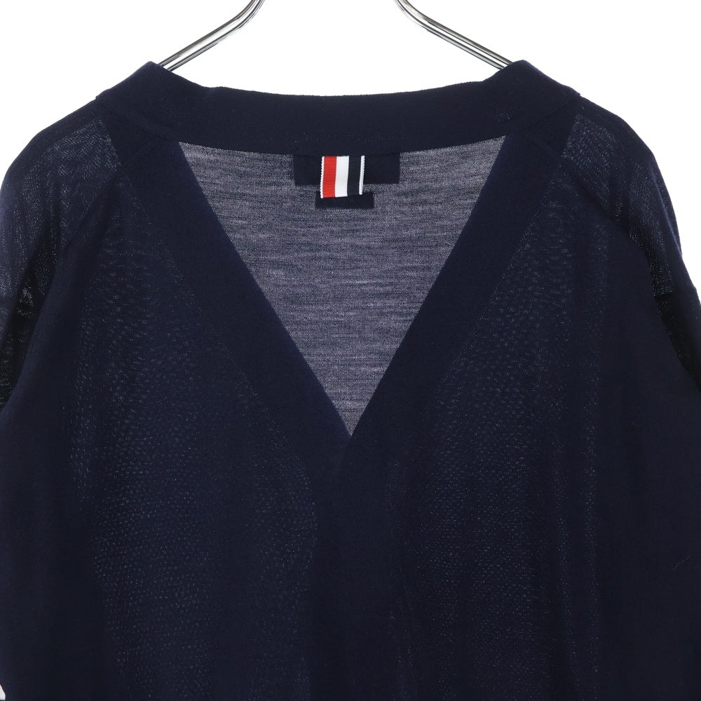 THOM BROWNE(トムブラウン) 4BAR トリコロール Vネック ウール ニット カーディガン ネイビー MKC002A-00014415