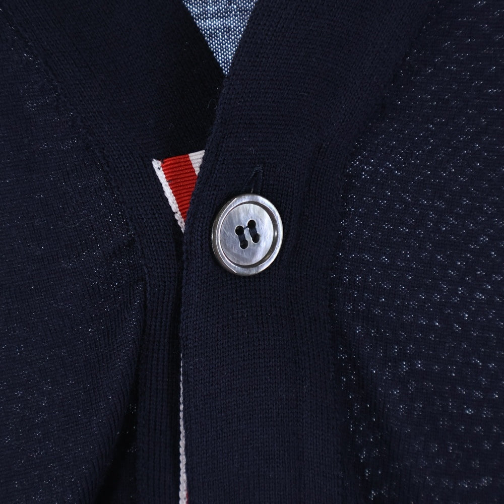THOM BROWNE(トムブラウン) 4BAR トリコロール Vネック ウール ニット カーディガン ネイビー MKC002A-00014415