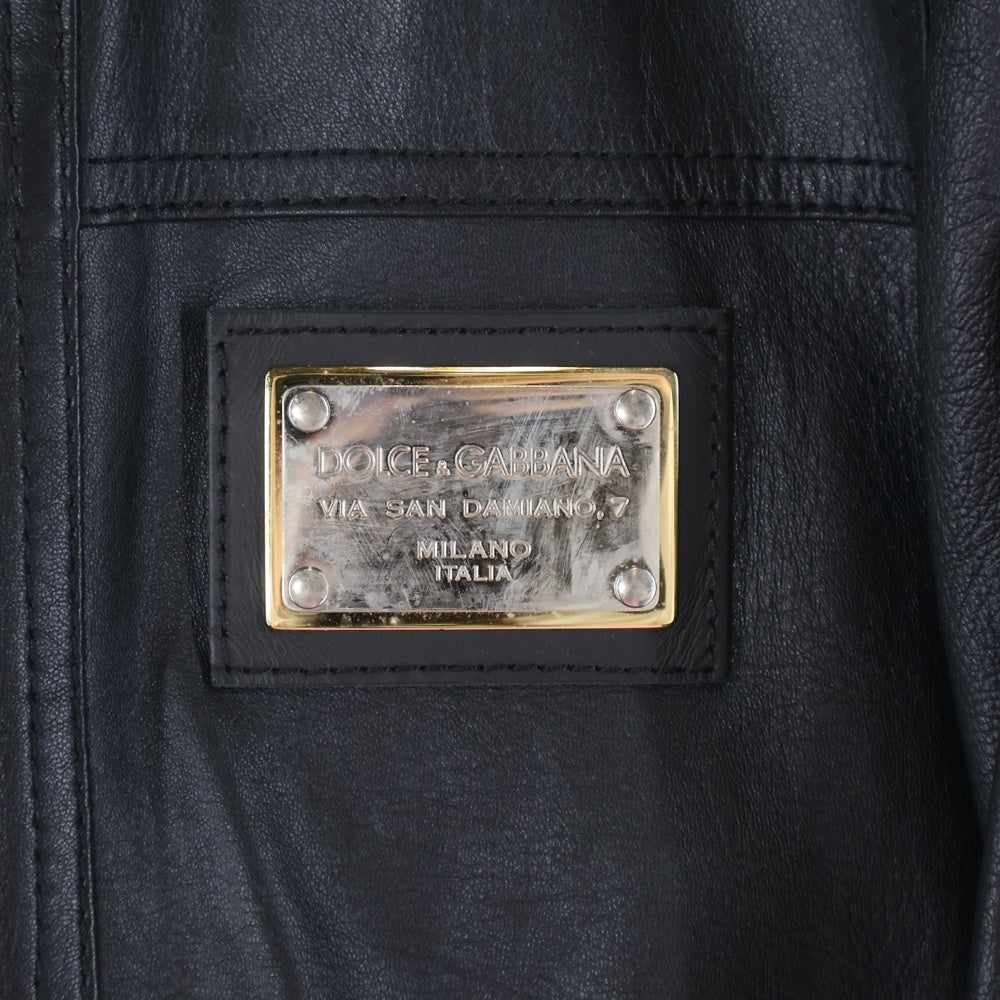 DOLCE & GABBANA(ドルチェアンドガッバーナ) ロゴプレート ラムレザー ジップアップ ジャケット ブラック G9E52L