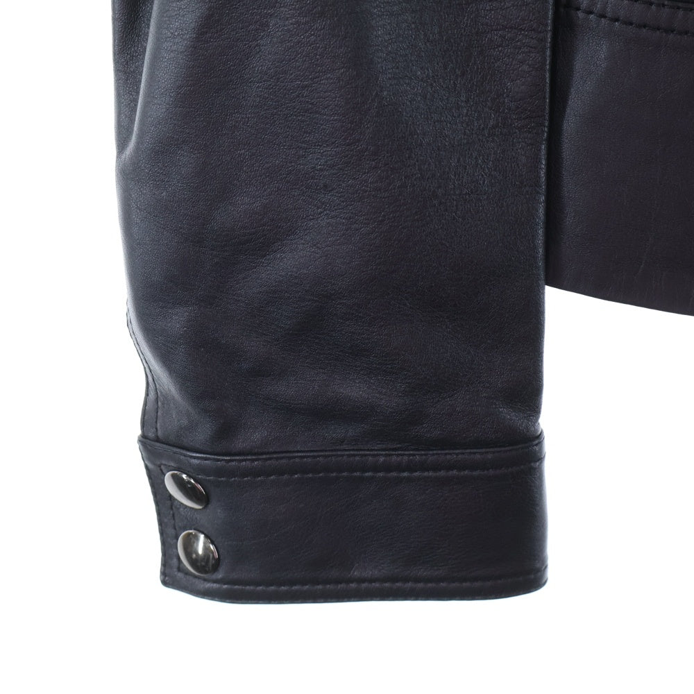 DOLCE & GABBANA(ドルチェアンドガッバーナ) ロゴプレート ラムレザー ジップアップ ジャケット ブラック G9E52L