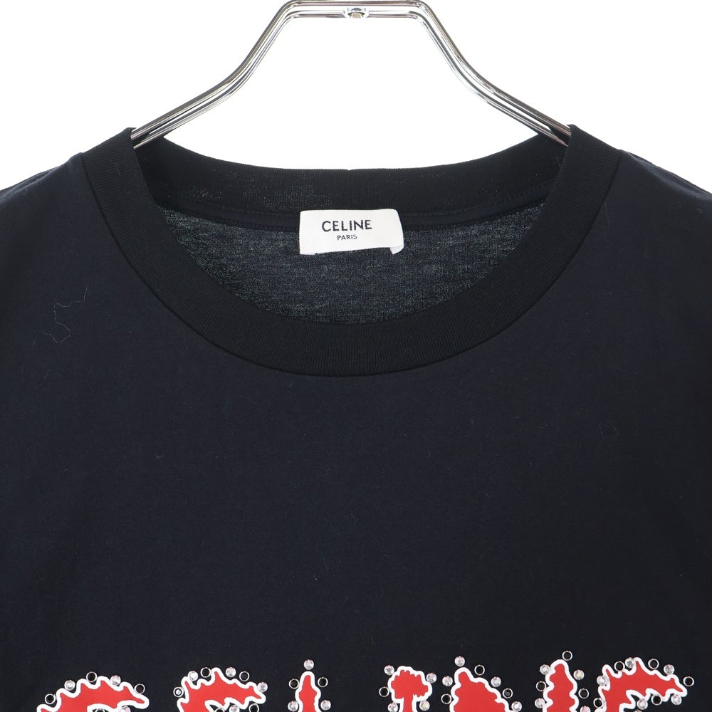 CELINE(セリーヌ) Logo Studs S/S Tee ロゴスタッズ 半袖Tシャツ ネイビー/レッド 2X49F671Q