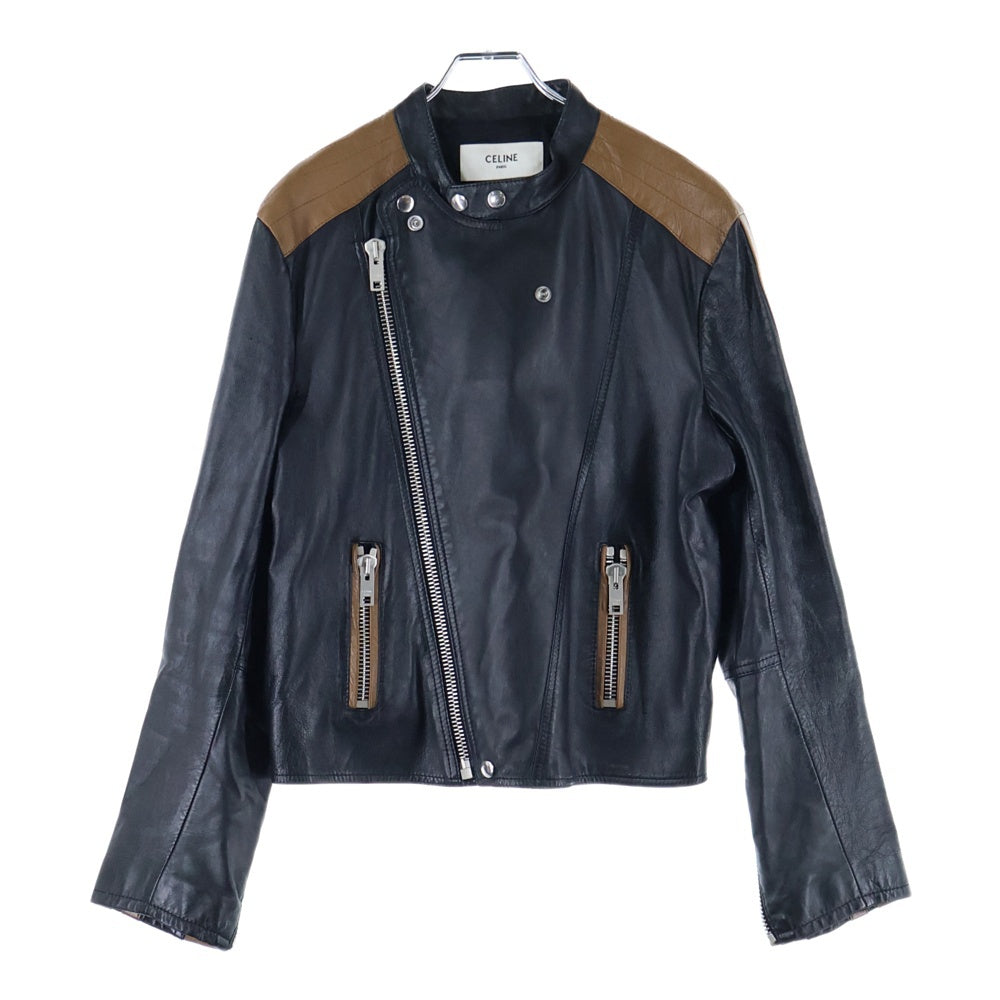 CELINE(セリーヌ) Cafe Racer Jacket カフェレーサー ライダースジャケット ブラック/ブラウン 2E744280D