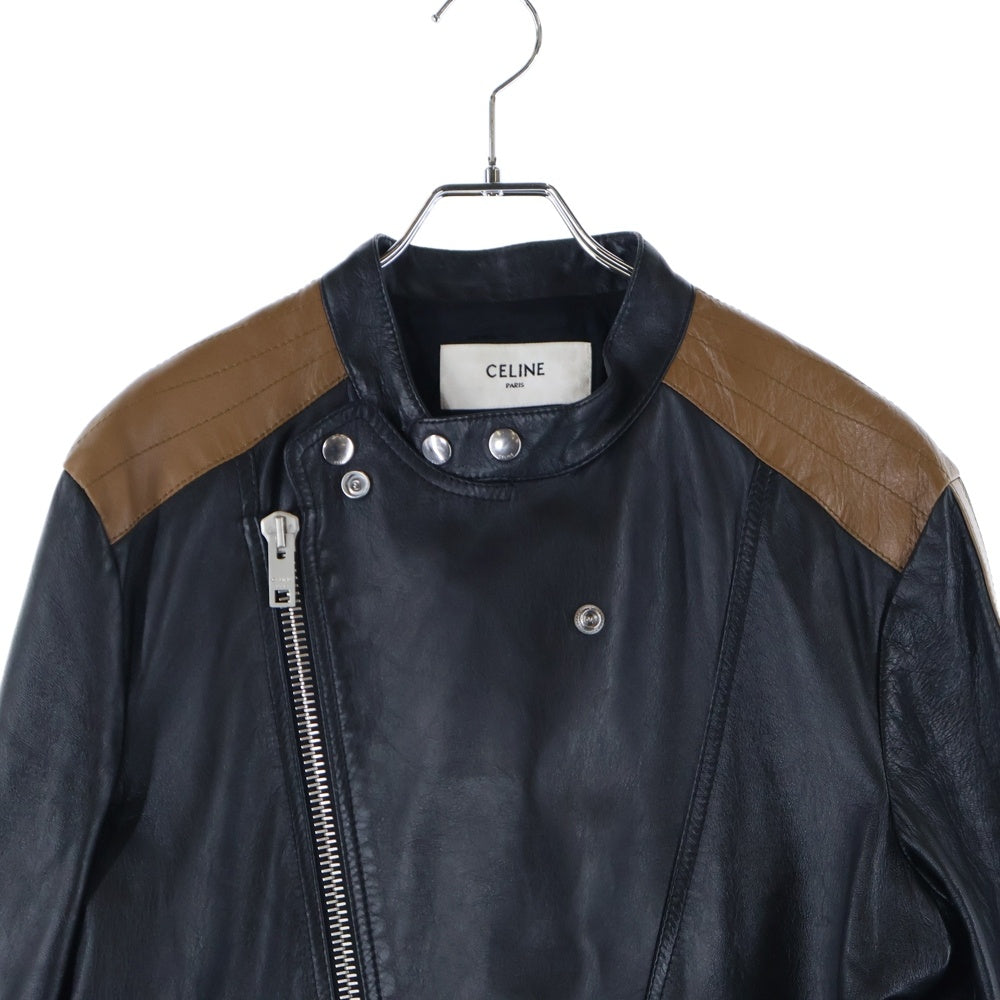 CELINE(セリーヌ) Cafe Racer Jacket カフェレーサー ライダースジャケット ブラック/ブラウン 2E744280D