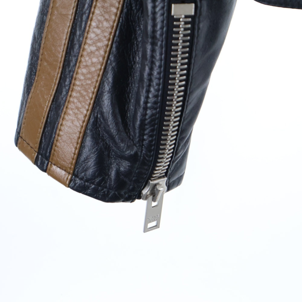 CELINE(セリーヌ) Cafe Racer Jacket カフェレーサー ライダースジャケット ブラック/ブラウン 2E744280D
