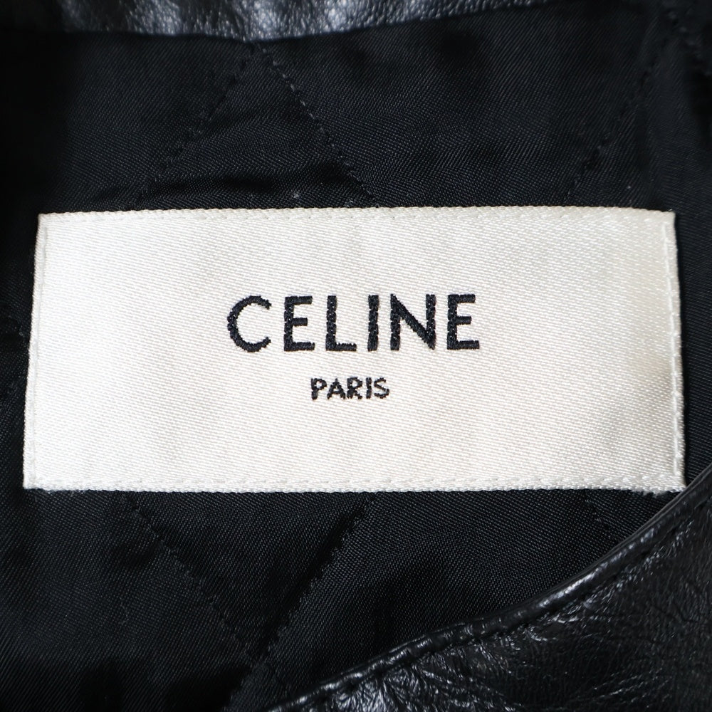 CELINE(セリーヌ) Cafe Racer Jacket カフェレーサー ライダースジャケット ブラック/ブラウン 2E744280D