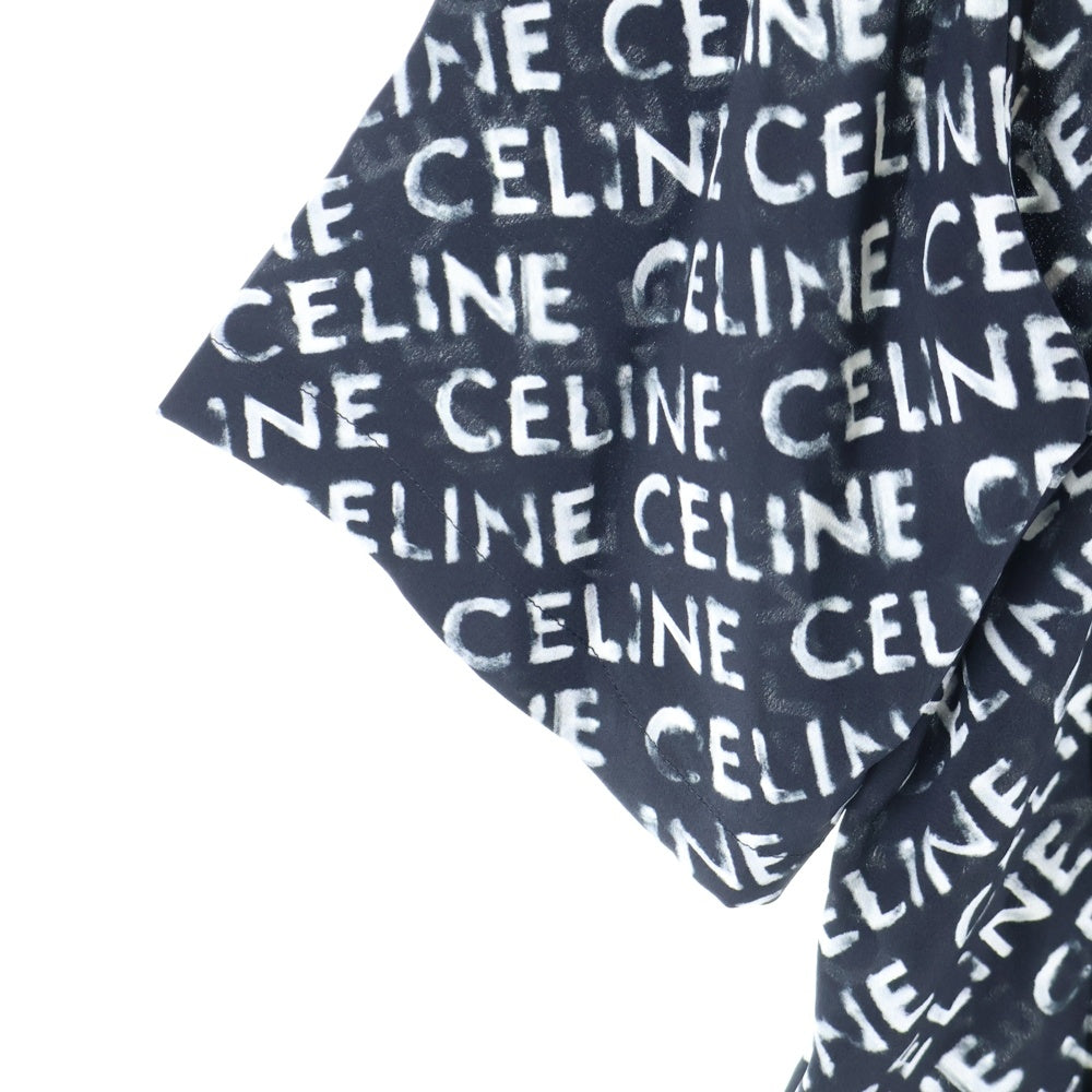 CELINE(セリーヌ) Hawaiian Shirt Crepe De Cine クレープドシーヌ ハワイアン開襟半袖シャツ ブラック/ホワイト 2C946748T