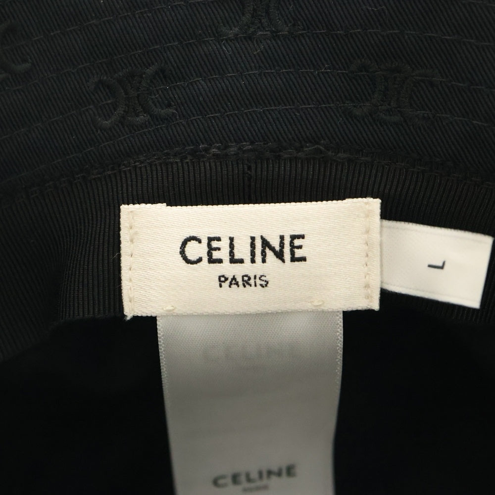 CELINE(セリーヌ) ミニ トリオンフ 総柄 刺繍 コットン バケット クラッシャー ハット 帽子 ブラック 2AUJ8968P