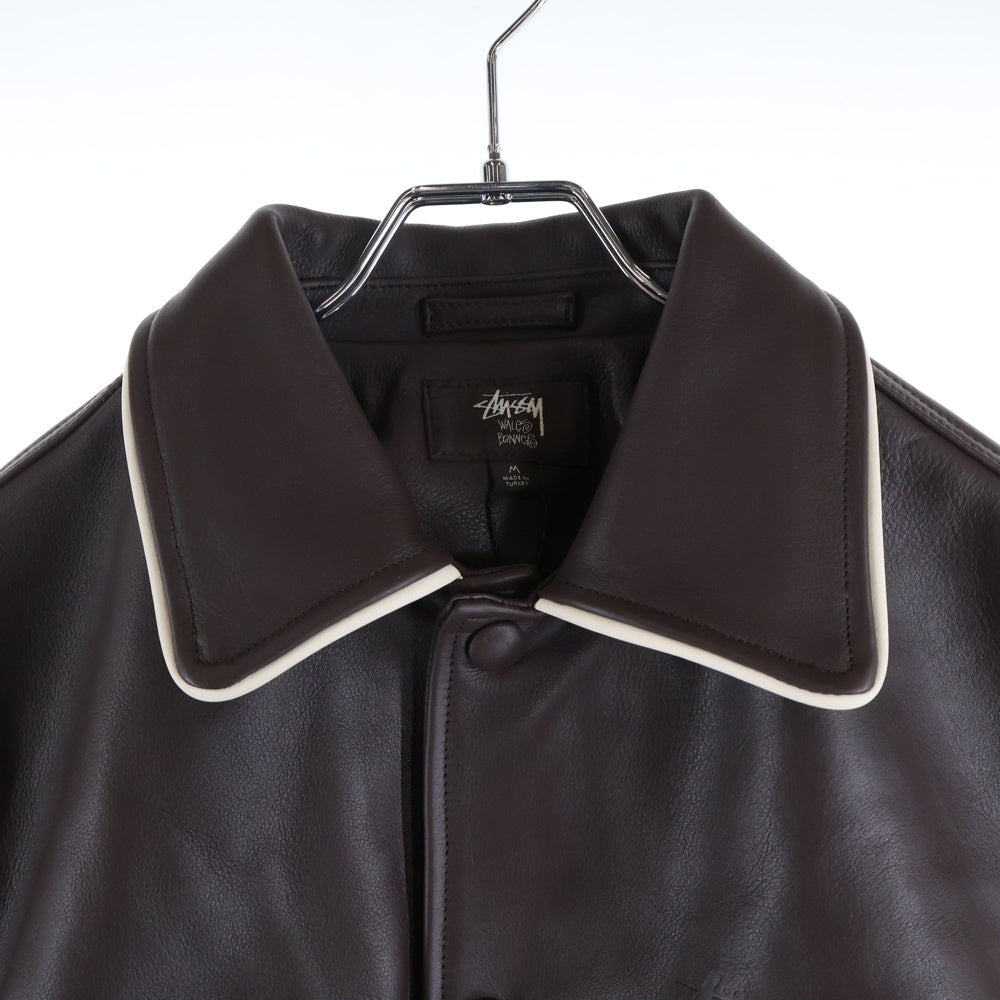 STUSSY(ステューシー) 25AW ×Wales Bonner Leather Varsity Jacket ウェールズ ボナー クラシックフィット レザー バーシティ ジャケット ブルゾン ブラウン 315518