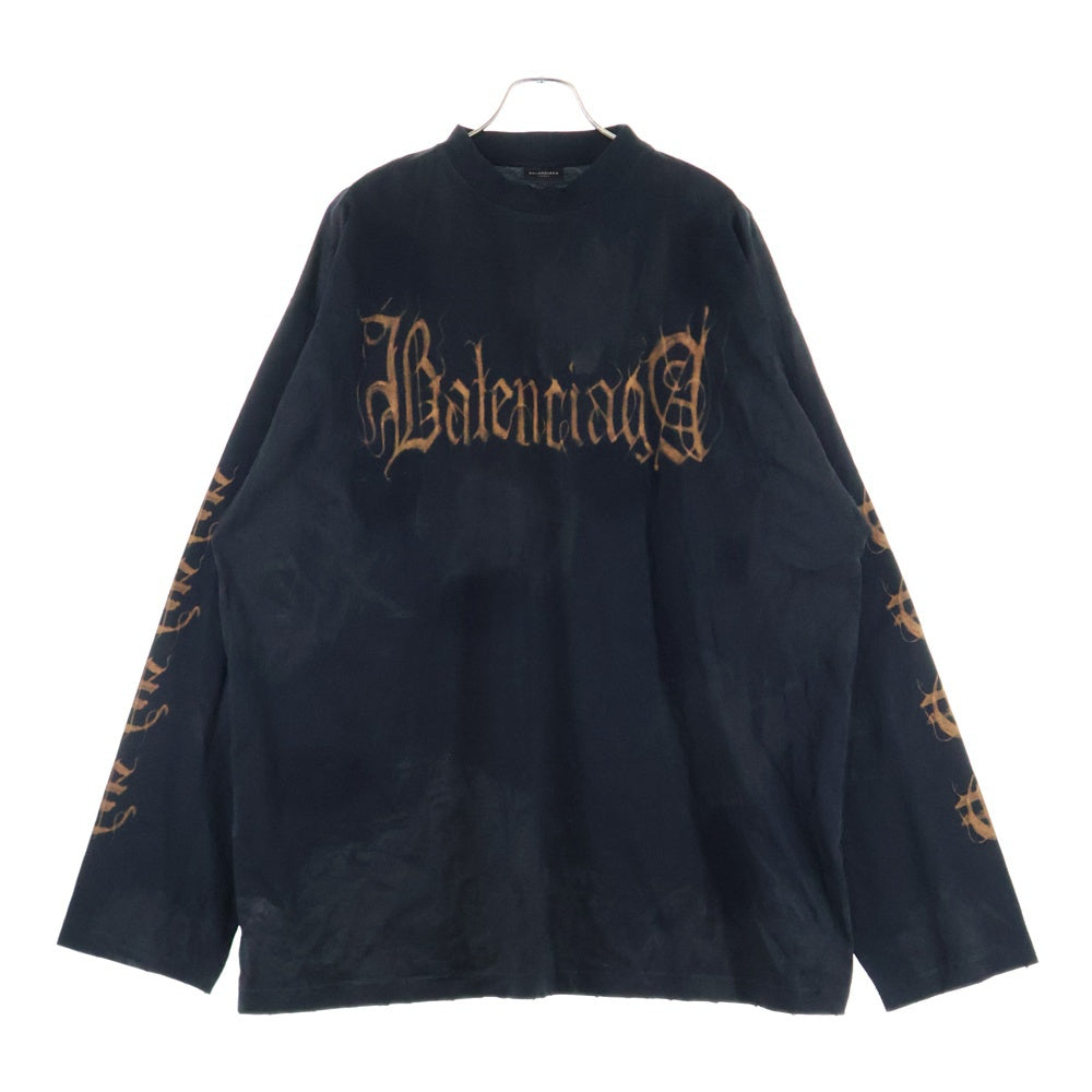 BALENCIAGA(バレンシアガ) 23AW ヘビーメタルロゴ ダメージ加工 長袖Tシャツ ロンT ブラック 739783 TOVE1