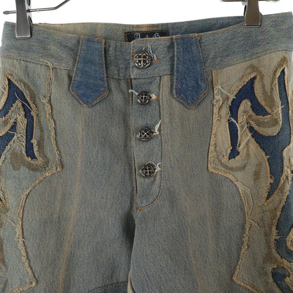 A&G(エーアンドジー) フレアニー パッチワーク ボタンフライ デニム フレアパンツ インディゴ